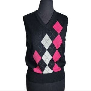 Swing bette & court v neck pull over argyle golf sweater vest size medium